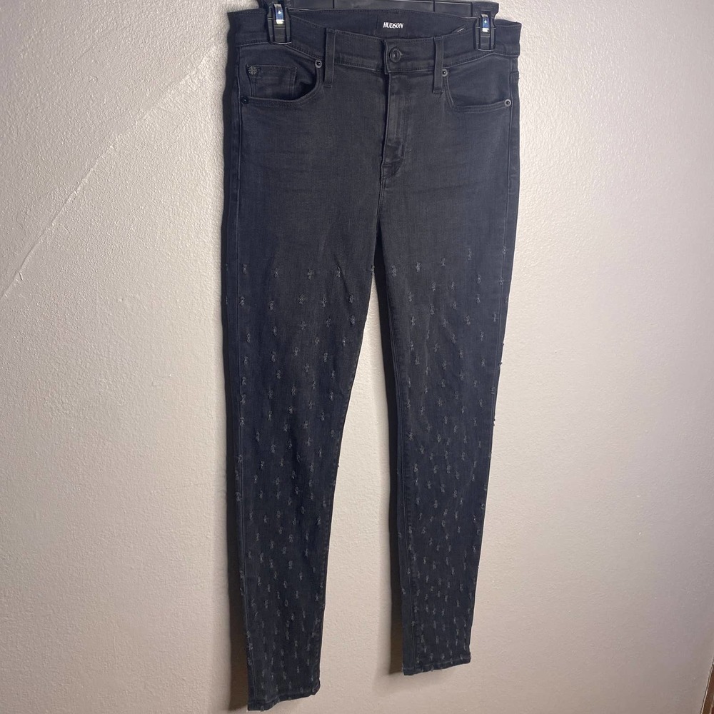 Black Distressed Hudson Nico Skinny Jeans 27